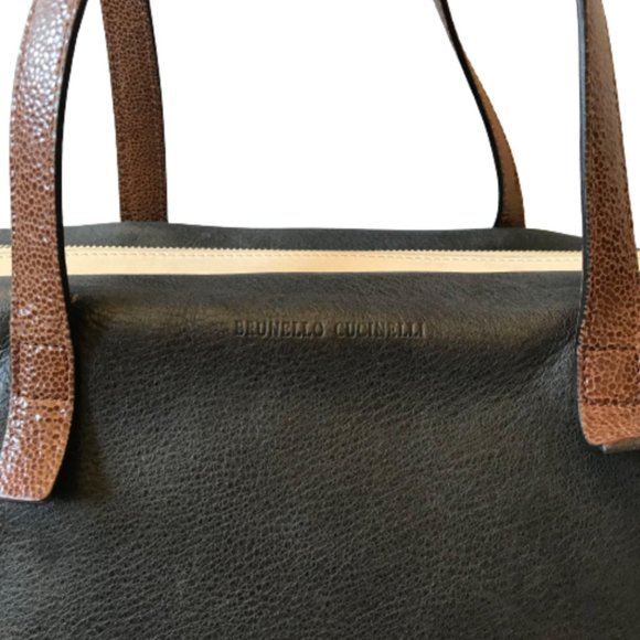 Brunello Cucinelli Tote Shoulder Bag Purse Womens Brown Gray Cream Italy 2 Tone - Picture 4 of 12